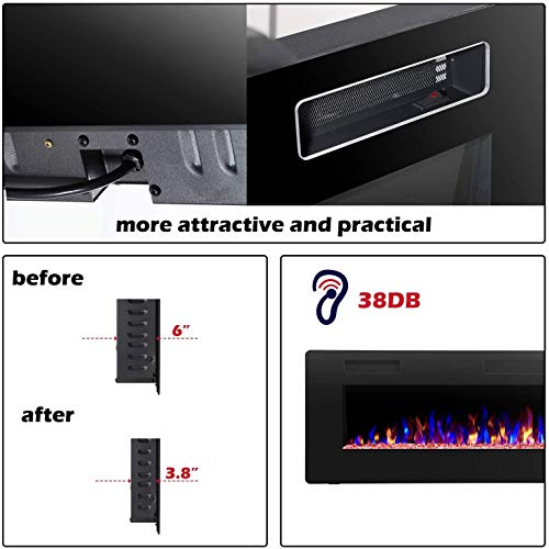 R.W.FLAME 68 inch Recessed and Wall Mounted Electric Fireplace, Ultra Thin and Low Noise,Fit for 2 x 6 Stud, Remote Control with Timer,Touch Screen,Adjustable Flame Color and Speed - size: 68"