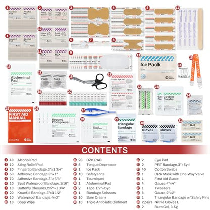 RHINO RESCUE 371pcs OSHA First Aid Kit for Home & Business - size: 350 Piece