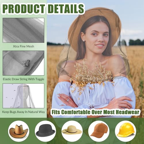 HESTYA 4 Pack Mosquito Head Net Face Mesh,Gray, Army Green - color: Gray, Army Green