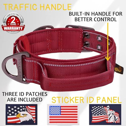 ADITYNA Heavy Duty Dog Collar for Medium Dogs with Traffic Handle - color: Burgundy, size: Medium: Fit 15-19" Neck