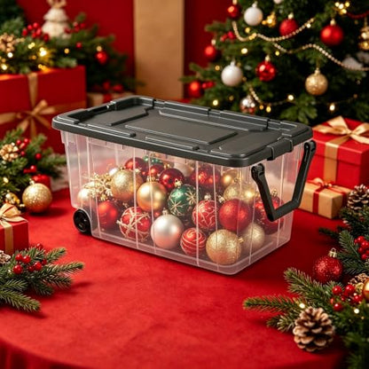 160 Quart Wheeled Stacker, Extra Large Durable Clear Bin, Latch Lid and Pull Handle, Gray, 2 Count