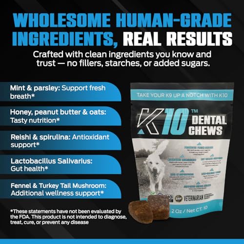 K10 Dental Chews for Dogs, Human-Grade Dog Dental Cleaning Chews, 10 Count - style: Dental Chews 10 Count