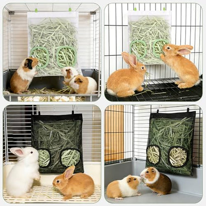 Mesh Guinea Pig Hay Feeder Bag for Guinea Pigs Rabbits Chinchillas, Hanging 2-Hole Hay Dispenser Breathable Wear-Resistant (White) - color: white