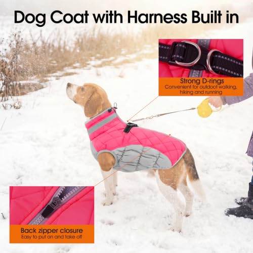 Lelepet Dog Coat Warm Dog Winter Coat Waterproof Dogs Jacket with Harness - color: Neon Pink, size: X-Small