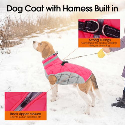 Lelepet Dog Coat Warm Dog Winter Coat Waterproof Dogs Jacket with Harness - color: Neon Pink, size: X-Small
