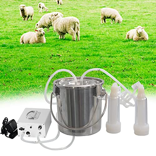 7L Goat Electric Milking Machine, Automatic Rechargeable Battery Powered Pulsation Vacuum Pump with 2 Teat Cups Stainless Steel Bucket for Goat(Battery Model) - color: Goat, size: 7LBattery