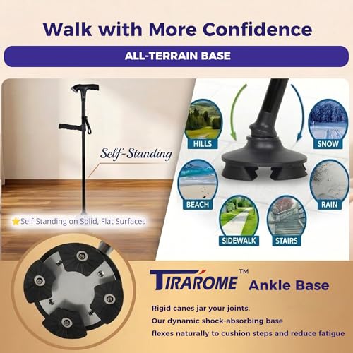 Walking Cane for Men & Women, Smart Cane with Alarm & Light | Foldable,Free Standing, All Terrain, Collapsible, Second Handle, Adjustable, Travel Bag, Seniors & Adults - size: 31-34.5" Cane ( Fit 5'0" - 5'7" )