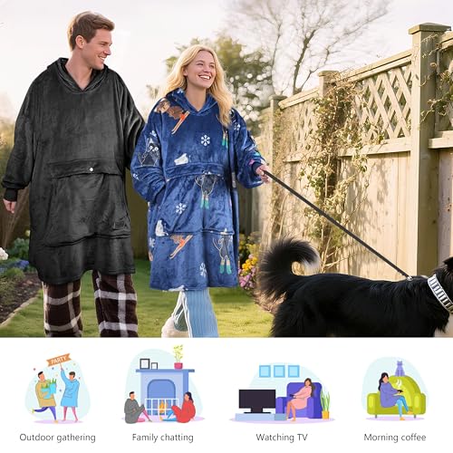 Catalonia Oversized Blanket Hoodie, Wearable Fleece Blanket Sweatshirt - color: Black / Fleece