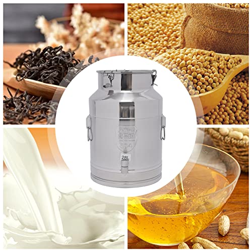 28L Stainless Steel Milk Can, Heavy Duty Food Storage & Transport Container for Dairy, Wine, Grains, Ideal for Home, Farm & Commercial Use, With a Faucet - size: 7.4Gallon