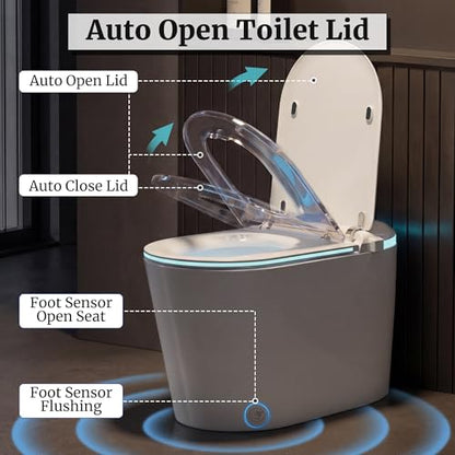 Smart Toilet with Tank Electric Bidet Toilet with ADA Comfort Height | Heated Seat Auto Flush/Lid&Seat Foot Sensor UV-C light Dryer One Piece Toilet with with Siphon Flush 1.28 GPF MAP 1000g - color: Alabaster White