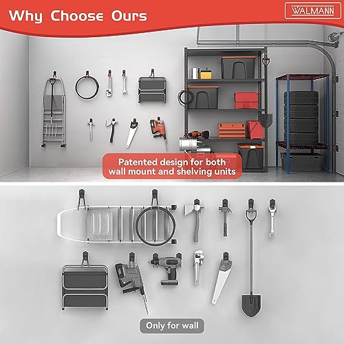 WALMANN Garage Storage Hooks, Wall Mount Utility Hooks for Tools | Wall Hooks for Ladders, Cords, Folding Chairs, Shovels and Rakes, Shelving Hooks for Keyhole Shelving Units - style: Orange-red Hook