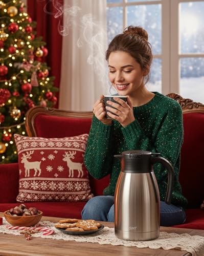 GiNT 51Oz Stainless Steel Thermal Coffee Carafe with Lid/Double Walled Vacuum Thermal Carafe / 12 Hour Heat Retention (Silver, 1.5L) - color: Silver, size: 50.7 Ounces