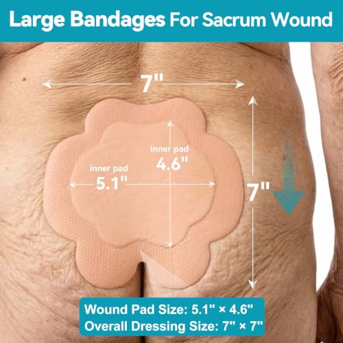 Dimora 20 Count Sacral Silicone Absorbent Dressing 7" x 7" - Sacrum Bandage with Border for Pressure Ulcers Post Surgical Wounds, Soft Adhesive Wound Pad for Moderate to Heavy Exudate - size: 7"x 7" - 20 pcs