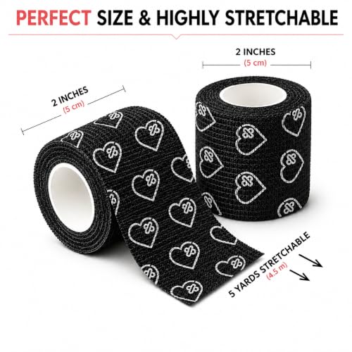 Latex Free Self Adhesive Bandage Wrap - 2 Inch x 5 Yards, 24 Pack - color: Black, size: 24 Count (Pack of 1)