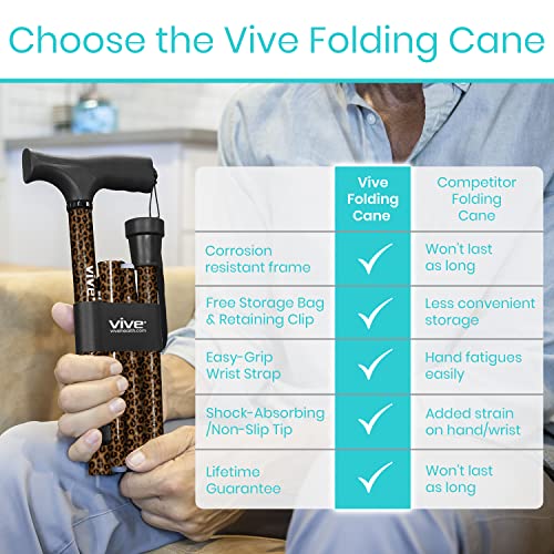Vive Folding Cane - Foldable Walking Cane for Men, Women - Fold-up - color: Leopard