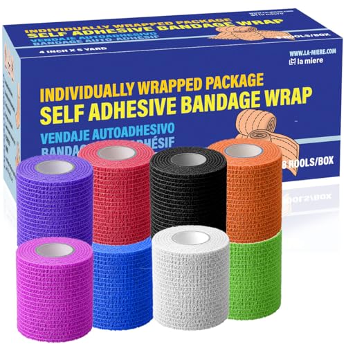 4" x 5 Yards Cohesive Wraps 8 Count Self Adherent Cohesive Bandages Mix Colors - color: Mix, size: 4inX5yd