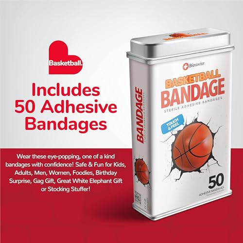 BioSwiss Bandages, Basketball Shaped Self Adhesive Bandage, Latex Free Sterile Wound Care, Fun First Aid Kit Supplies for Kids, 50 Count - size: 50-Count Box, style: Basketball