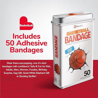 BioSwiss Bandages, Basketball Shaped Self Adhesive Bandage, Latex Free Sterile Wound Care, Fun First Aid Kit Supplies for Kids, 50 Count - size: 50-Count Box, style: Basketball