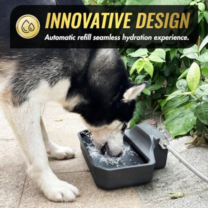 FICUSWIN 135OZ Automatic Water Dispenser for Large Dogs Patented Outdoor Dog Water Bowl Dispenser Automatic Dog Feeder Fit 3/4'' GHT Faucet Dog Waterer Include Water Hose Extra-Large Drinking Area - color: Grey