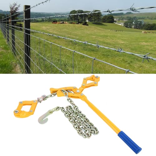47.25" Chain Link Fence Strainer, Heavy Duty Barbed Wire Tensioner | Chain Strainer Wire Tensioner Labor-Saving Lever Design Capacity 2200lbs for Farm - color: Yellow