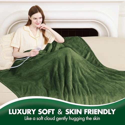 Full Size Electric Blanket Green, Soft Fast Heating, 1-10H Timer - color: 05 - Green, size: Full - 72" x 84"