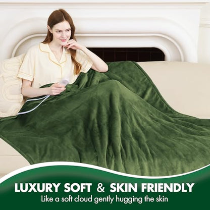 Full Size Electric Blanket Green, Soft Fast Heating, 1-10H Timer - color: 05 - Green, size: Full - 72" x 84"