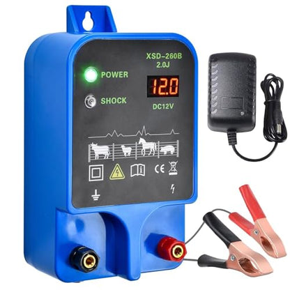 Electric Fence Charger 10km 2J High Power Pulse Electric Fencing Controller 10.5kv Portable Electric Fencer Kit For Garden Farm Poultry Livestock Goat Cattle Horse Deer Electric Netting Fencer Charger