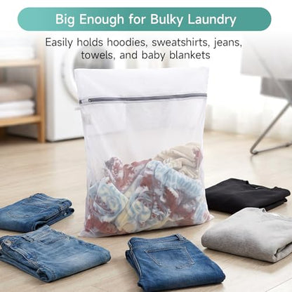 GOGOODA XL Mesh Laundry Bags, 4-Pack Large Wash Bags with Auto-Lock Zipper - color: Fine Mesh White, size: 4 XL Large