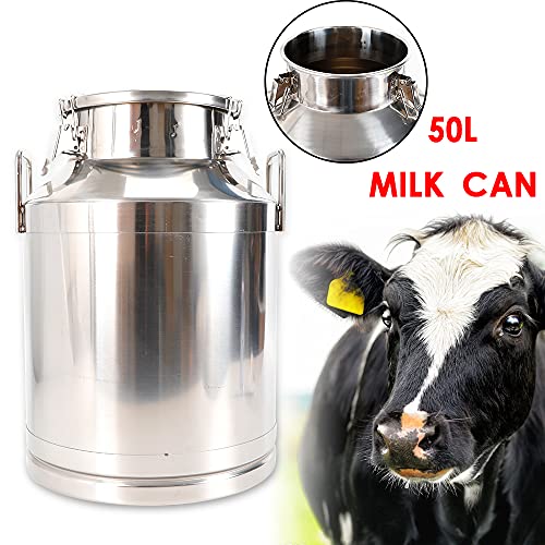 Milk Can with Sealed Lid, Stainless Steel Milk Transport Cans Wine Pail Bucket Tote Jug Pot Oil Liquid Storage Barrel with 2 Handles Sealed Silicone Anti-Leak Ring Lock Belt 50L 13.208 Gallon - color: 50l