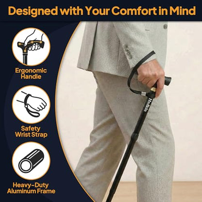 Walking Cane with LED Light, Foldable,Adjustable, Self Standing Walking Canes for Men & Women,Walking Sticks with Quad Base for Seniors & Adults - color: Black