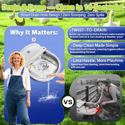 Ademon Automatic Animal Drinking Water Bowl with Float Valve, Extended Pipe & Drain Hole,3L Stainless Steel Waterer Feeder Farm Dog Dispenser Kit Self Filling for Livestock Horse Goat Water Trough - color: 71" Hose & Drain