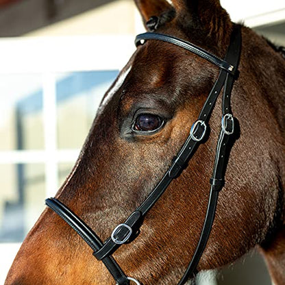 HORZE Genuine Leather Cross-Under Bitless Bridle | Includes Web Reins with Hand Stops - size: Pony