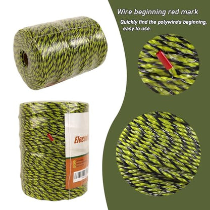 Electric Fence Polywire 1/8Mile (660Ft/200M), 9 Strands Stainless Steel Conductors, More Reliable Conductivity, Rust and UV Resistant, 3mm(1/8inch) Portable Electric Fencing Wire