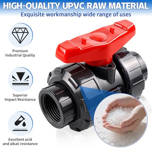 Boltigen UPVC 2" NPT Ball Valve, DN50 PVC True Union Full Flow, ASTM EPDM O-ring, 2 inch Threaded PVC Shut Off for Water System - size: 2" NPT