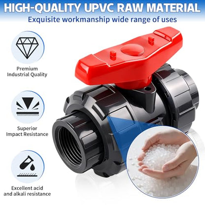 Boltigen 1" NPT UPVC Ball Valve, DN25 PVC True Union Full Flow Ball Valve, ASTM EPDM O-ring, 1 inch Threaded PVC Shut Off Ball Valve for Water System (Pack of 2) - size: 1" NPT (Pack of 2)