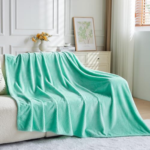 NEWCOSPLAY Fleece Leaves Pattern Throw Blanket, Aqua, 50"x60" - color: Aqua, size: Throw(50"x60")