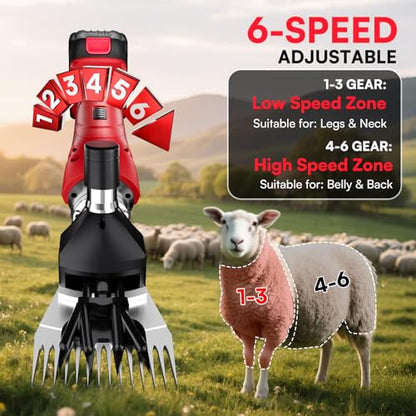 Cordless Sheep Shears,2600RPM Electric Sheep Shearing Clippers with 2 Pcs Rechargeable 4000mAH Battery, 6 Speed Heavy Duty Livestock Haircut for Grooming Sheep Goats Cattle Thick Coats Animals - size: CordlessSheepShears