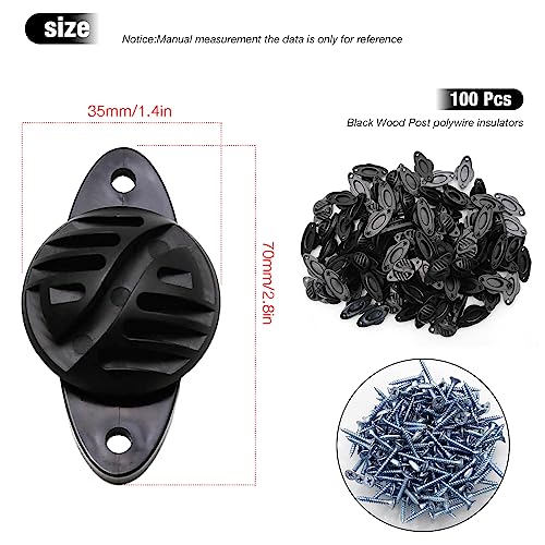 EATAKWARD 100 PCS Electric Fence Insulator with Screws, Black Wood Post polywire insulators, Hemispherical Insulators for Electric Fence Intermediate Bearing Rod, Black, PP