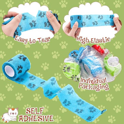 Geiserailie 6 Rolls No Chew Bandage for Dogs Self-Adhesive Bitter Bandage Wrap Non-Woven Pet Wrap for Dog Horse Wound Card