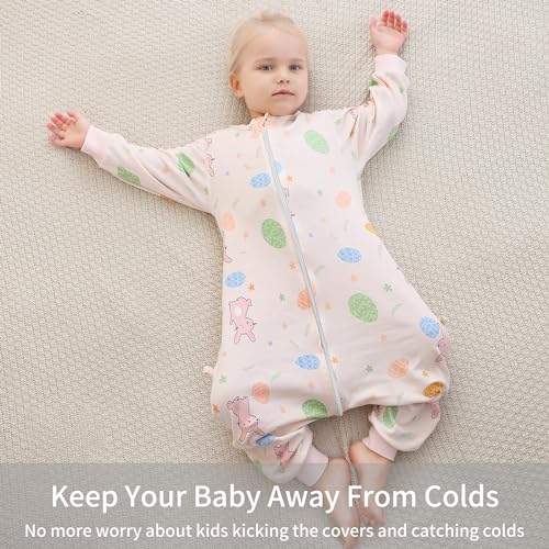 HAHASHOW Baby Cotton Long Sleeve Sleeping Bag Animal Triple Zipper Boys Girls Wearable Blanket With Legs for 6 Months-6T - color: Pink