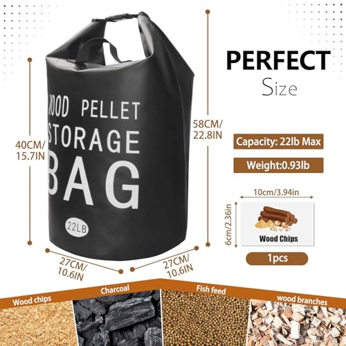 Wood Pellet Storage Containers 22LBWaterproof Charcoal Airtight Storage Bin-Smoker Pellet Storage Bin w/Label Pocket & Buckle Seal & Dual Handles Pellet Containers for Grill Outdoor(2-Pack)