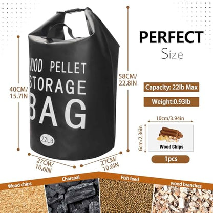 Wood Pellet Storage Containers 22LBWaterproof Charcoal Airtight Storage Bin-Smoker Pellet Storage Bin w/Label Pocket & Buckle Seal & Dual Handles Pellet Containers for Grill Outdoor(2-Pack)