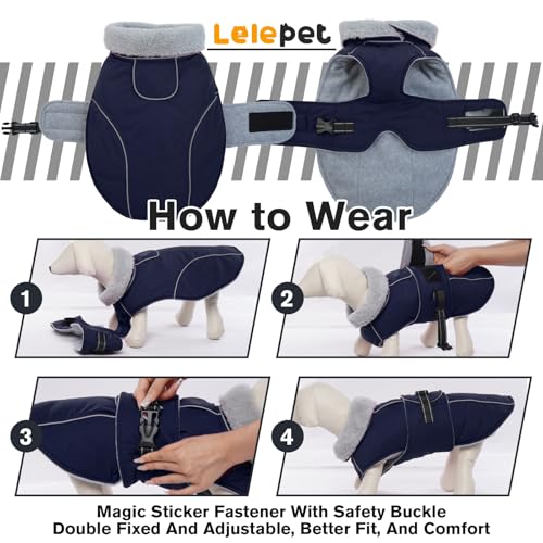 Lelepet Dog Jackets for Small Dogs Waterproof Dog Coat with Adjustable Fit - color: Navy Blue, size: S
