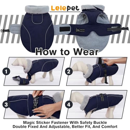 Lelepet Dog Jackets for Small Dogs Waterproof Dog Coat with Adjustable Fit - color: Navy Blue, size: S