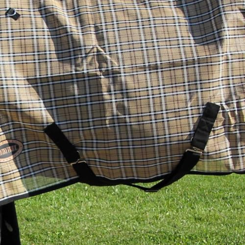 Country Pride Textilene Fly Sheet for Horses, Durable Breathable Mesh, Adjustable Double Buckle Front, Elastic Hind Leg Straps, Bias Surcingles, Black/Tan Plaid (80) - size: 80