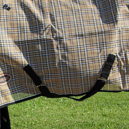Country Pride Textilene Fly Sheet for Horses, Durable Breathable Mesh, Adjustable Double Buckle Front, Elastic Hind Leg Straps, Bias Surcingles, Black/Tan Plaid (80) - size: 80