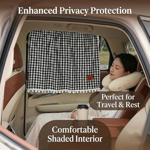 Plaid Car Side Window Curtain Sun Shade of 2,Black - color: Black