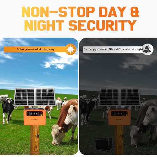 30 Mile Solar Fence Charger, 6-12KV Adjustable for Livestock Farm - color: Orange
