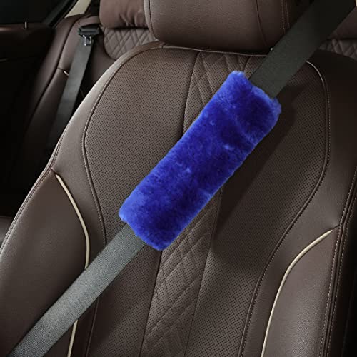 OGLAND 2 Pack Sheepskin Car Seat Belt Cover Pads | Wool Seatbelt Cushions - color: Blue, size: Shearling Wool