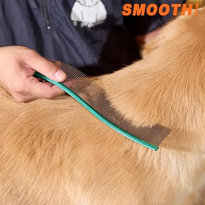 Pet Comb Stainless Steel Comb for Dogs Cats Pet Hair Comb for Grooming Curved with Rounded and Smooth Ends Stainless Steel Teeth Tools for Remove Tangles and Knots (GREEN) - color: GREEN